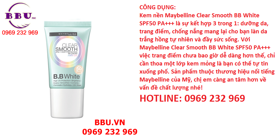 Kem nền Maybelline Clear Smooth BB White SPF50 PA+++