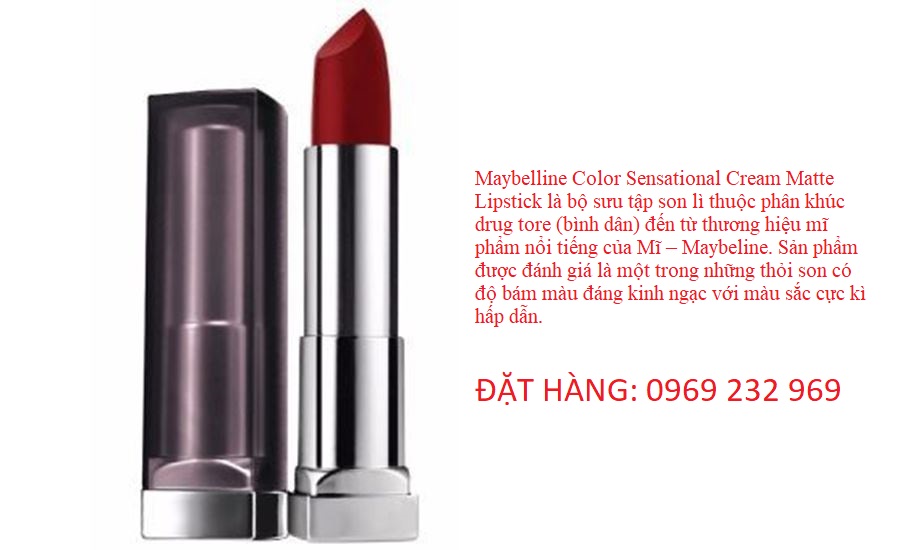 Son lì Maybelline Color Sensational Cream Matte Lipstick – Divine Wine (Màu đỏ rượu)