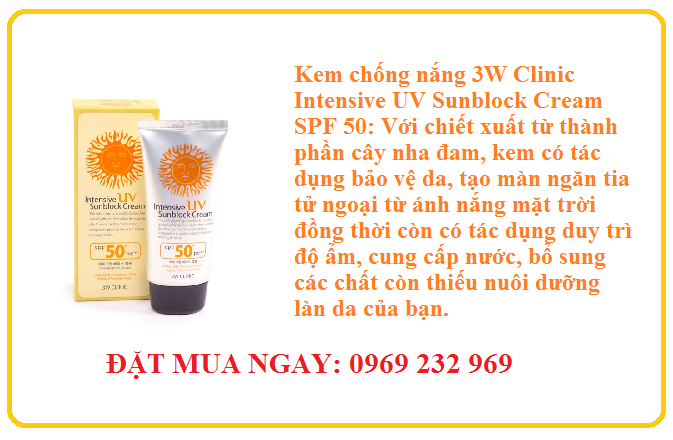  Kem chống nắng 3W Clinic Intensive UV Sunblock Cream SPF 50