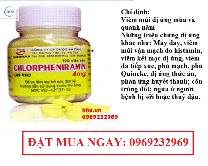 Thuốc chống dị ứng chlorpheniramin 4mg