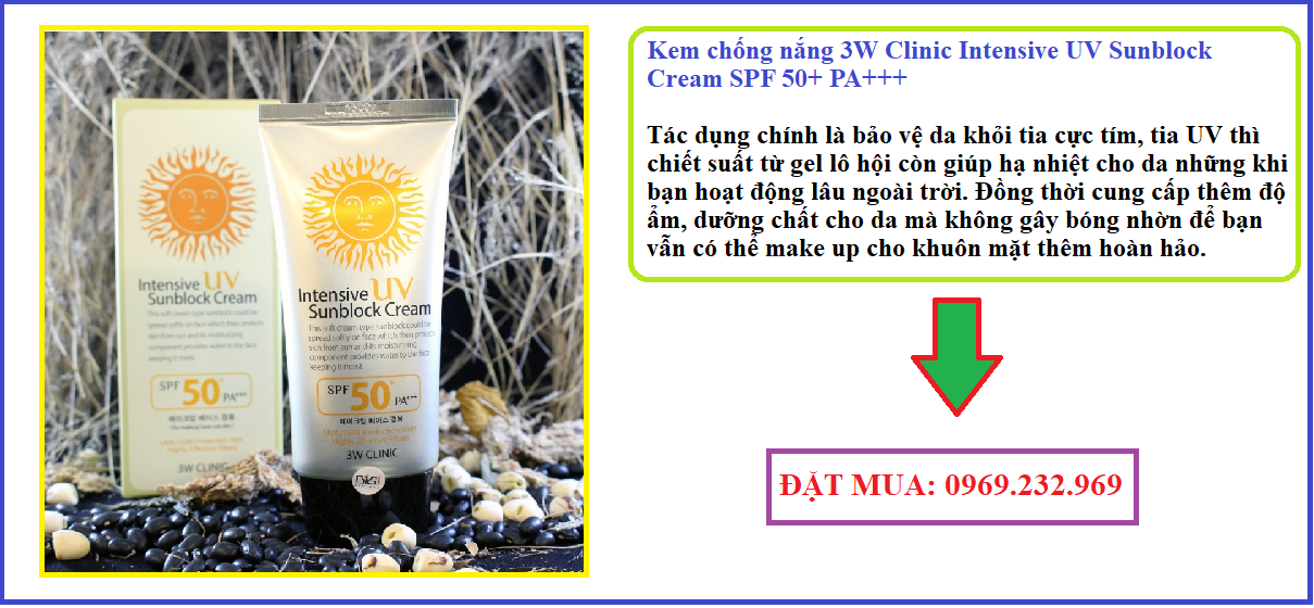 Kem chống nắng 3W Clinic Intensive UV Sunblock Cream SPF 50+ PA