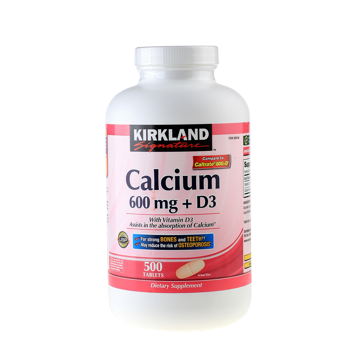 Thuốc điều trị xương khớp Canxi Kirkland Calcium 600mg-D3 hộp 500 viên của Mỹ