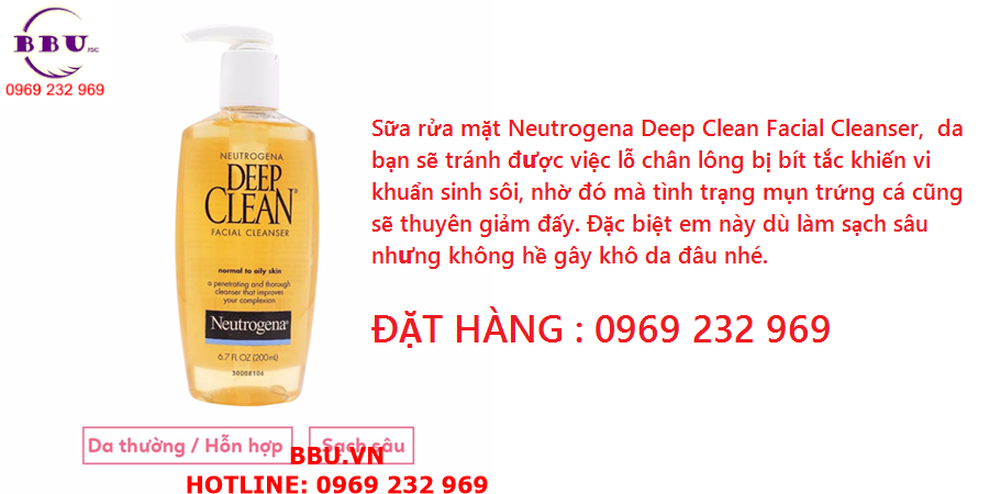 Sữa rửa mặt Neutrogena Deep Clean Facial Cleanser.