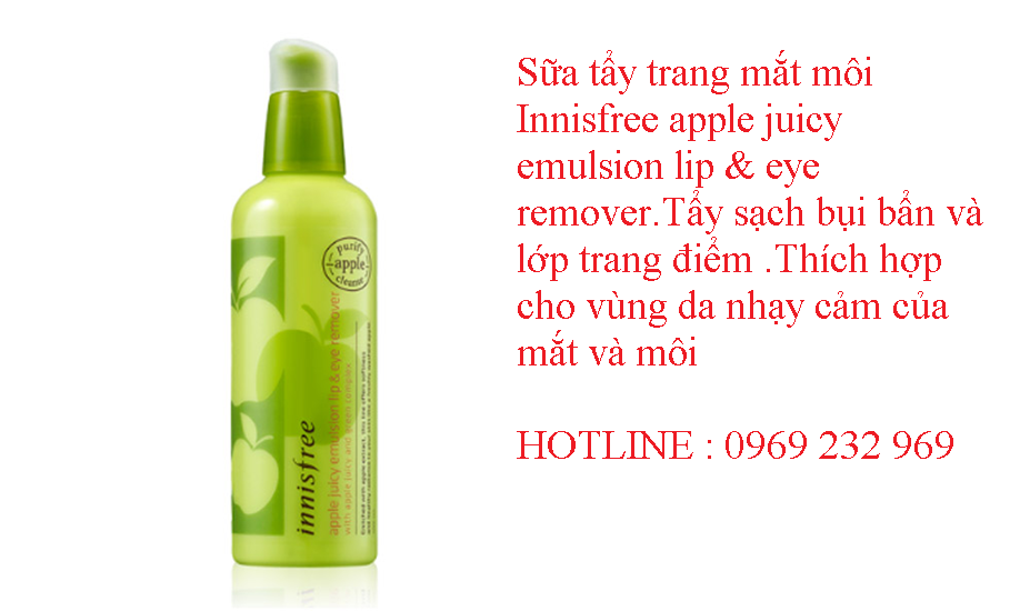 Sữa tẩy trang mắt môi Innisfree apple juicy emulsion lip & eye remover