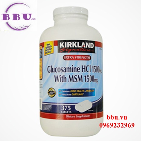 Glucosamine 375 viên HCL 1500mg, With MSM 1500 mg, Kirkland Signature Extra Strength