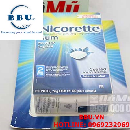 Kẹo nhai cai nghiện thuốc lá Nicorette 2mg 200 viên từ Mỹ