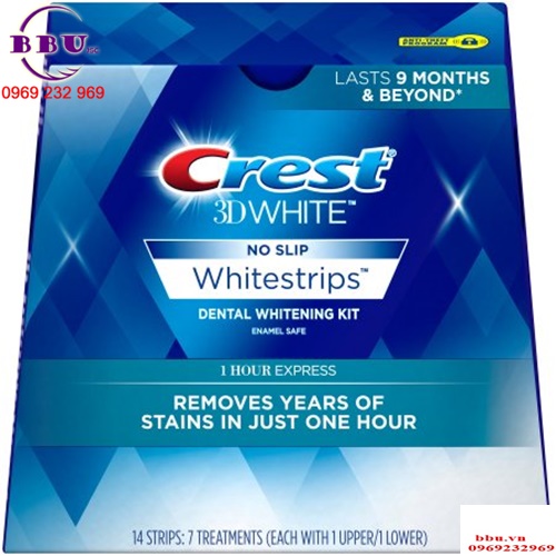 Miếng Dán Trắng Răng Crest 3D White No Slip Whitestrips Dental Whitening Kit 1 Hour Express