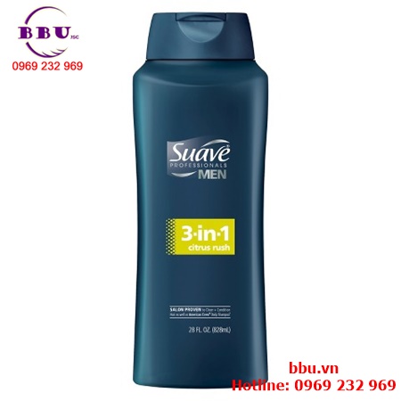 Dầu tắm, gội, xả Suave Men 3 in 1 Shampoo, Conditioner and Body Wash 828ml của Mỹ