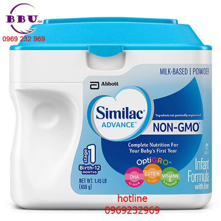 Sữa bột Similac Advance NON-GMO dành cho bé từ 0-12 tháng 964g của Mỹ