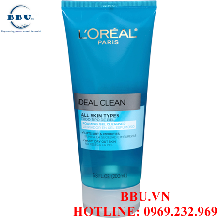 Gel rửa mặt tạo bọt L'oreal ideal clean foaming gel cleanser all skin types