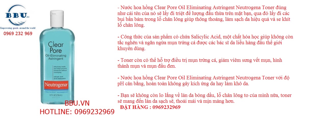 Nước hoa hồng Neutrogena Clear Pore Oil Eliminating Astringent Toner