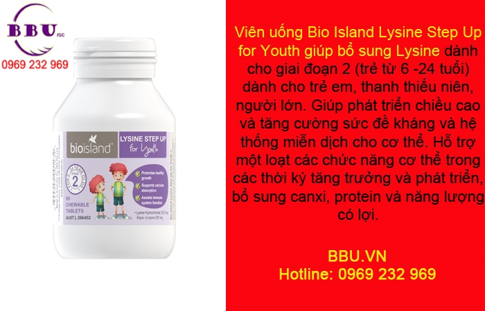 Bio Island Lysine Step Up for Youth số 2 của Úc 90 viên