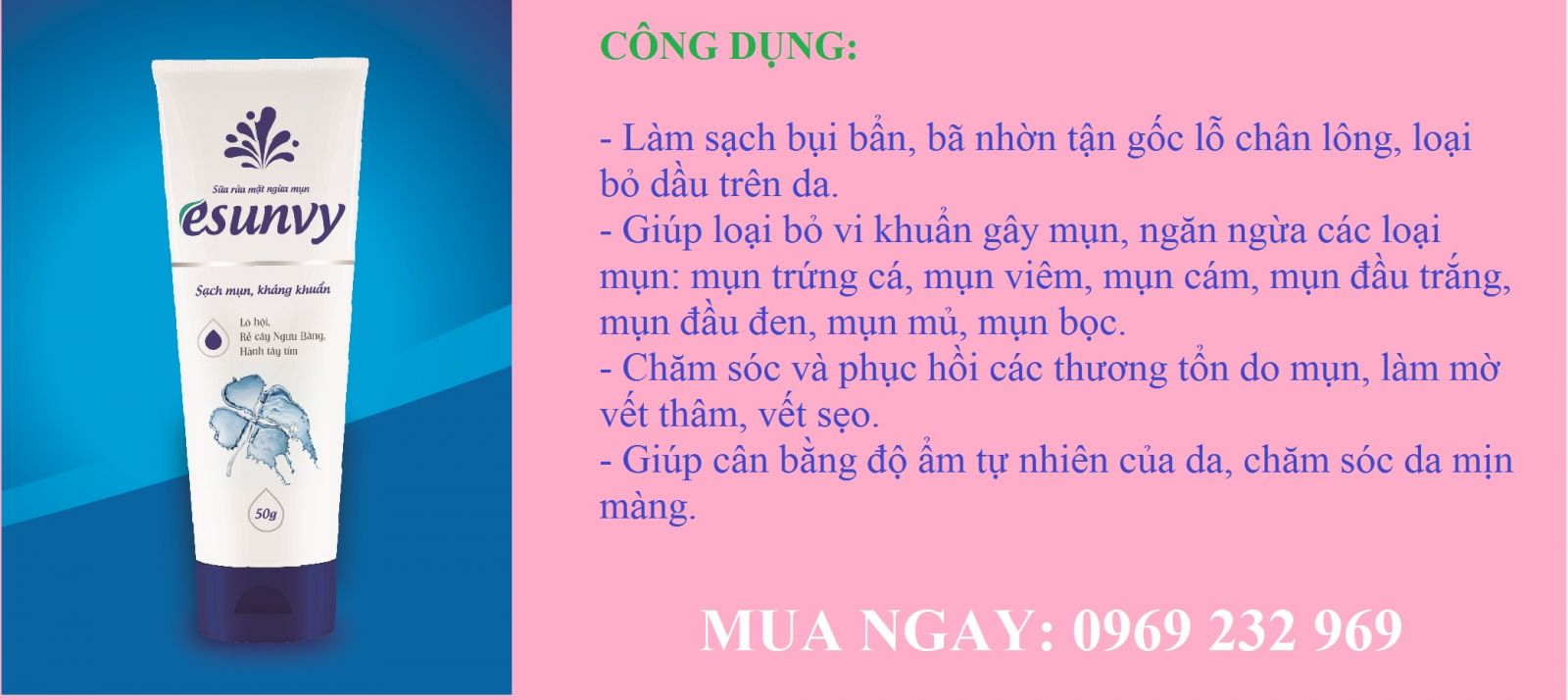 Trị mụn, làm trắng da, dưỡng da hiệu quả nhất với sữa rửa mặt esunvy