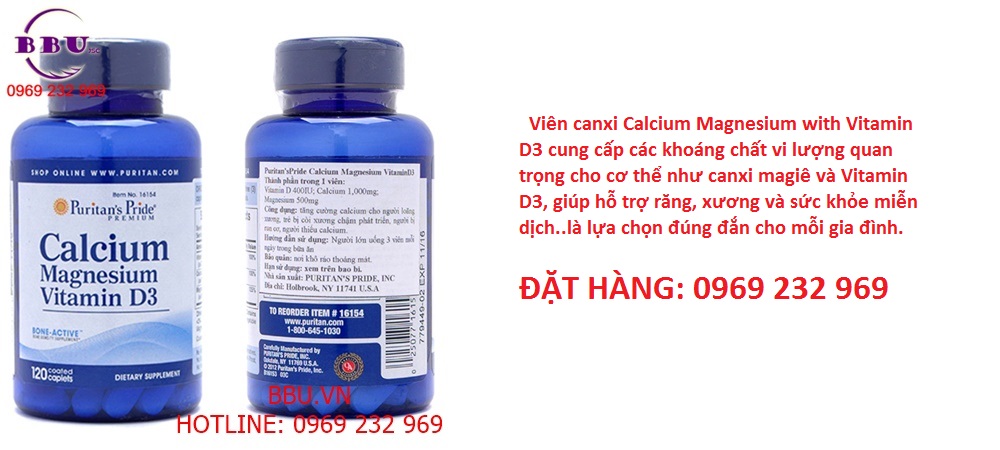 Viên canxi Calcium Magnesium Vitamin D3 Puritan`s Pride của Mỹ 120 Viên