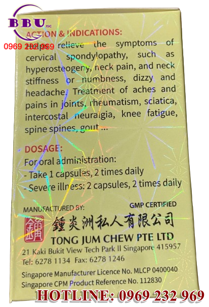 Viên vai cổ gáy - Neck Pain Relief Capsules Singapore do BBU cung cấp chính hãng toàn quốc 
