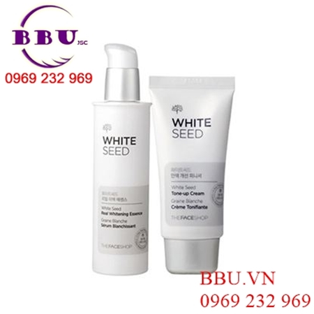 Bộ dưỡng trắng da the face shop white seed real whitening essence và tone-up cream