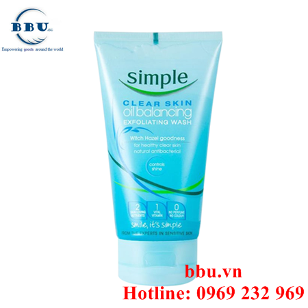 Sữa rửa mặt chứa hạt tẩy tế bào chết simple clear skin oil balancing exfoliating wash