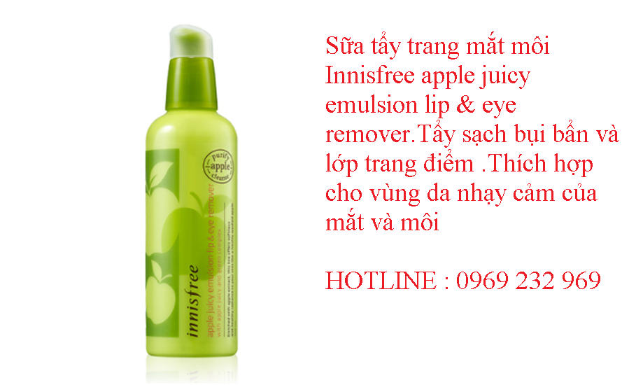 Sữa tẩy trang mắt môi innisfree apple juicy emulsion lip & eye remover