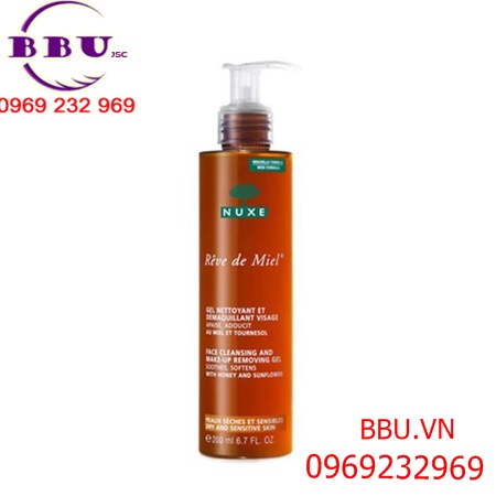 Gel làm sạch và dưỡng ẩm cleansing nuxe gel dry skin rêve de miel face and body