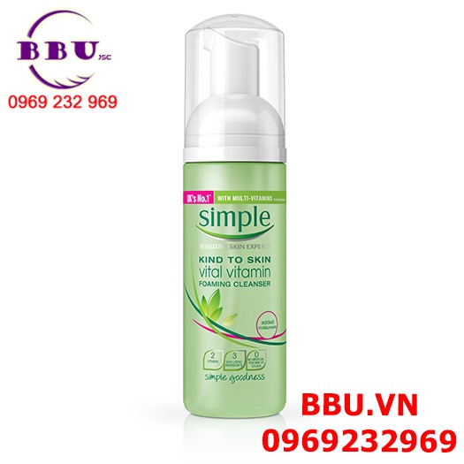 Sữa rửa mặt tự tạo bọt simple vital vitamin foaming cleanser 