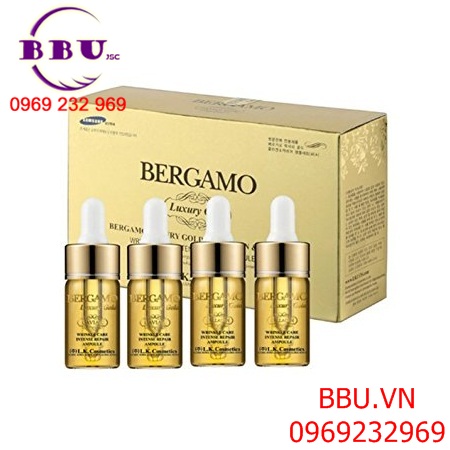 Tinh chất trị mụn bergamo luxury gold collagen and caviar hộp 4 lọ