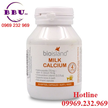 Viên uống bổ sung canxi cho bé bioisland milk calcium 90 viên của úc