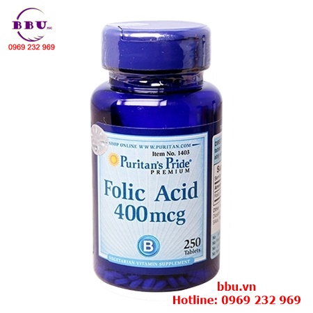 Viên uống hỗ trợ thiếu máu puritan pride folic acid 400mcg của mỹ 