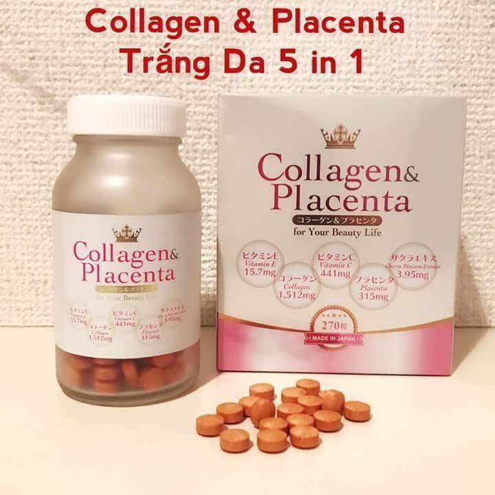 Viên uống trắng da collagen & placenta 5 in 1 nhật bản 270 viên