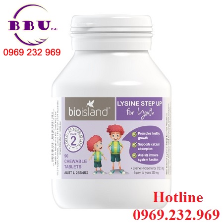 Bio island lysine step up for youth số 2 của úc 90 viên