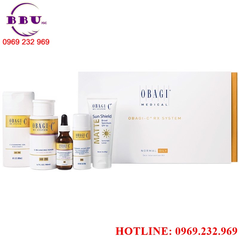 Bộ dưỡng trắng da chống lão hóa cho da dầu obagi-c fx system - normal to oily