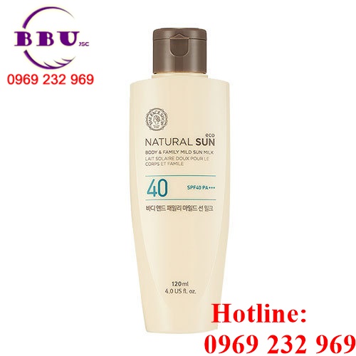 Sữa chống nắng cơ thể natural sun body & family mild sun milk spf40/pa
