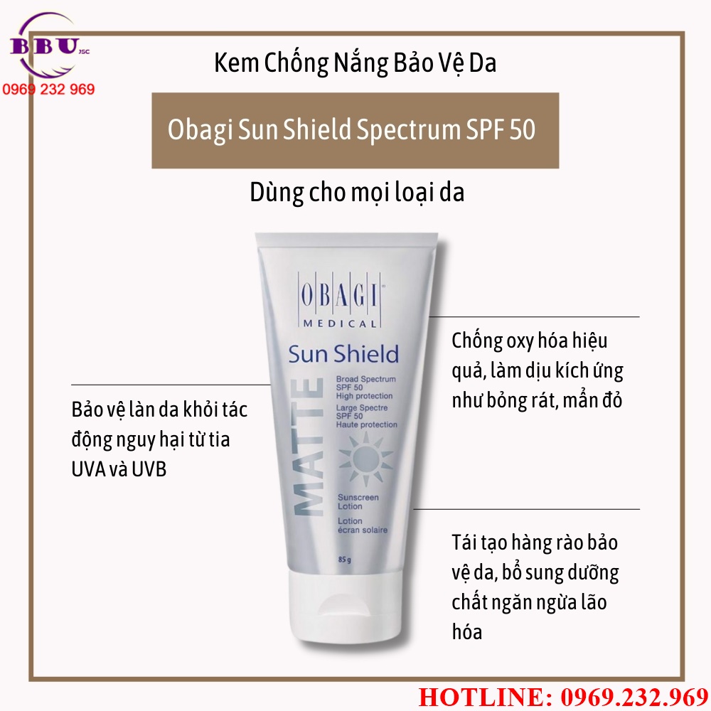 Kem chống nắng obagi sun shield matte broad spectrum spf 50