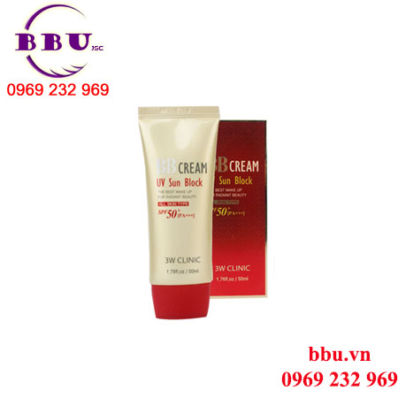 Kem nền chống nắng bb cream uv sun block 3w clinic