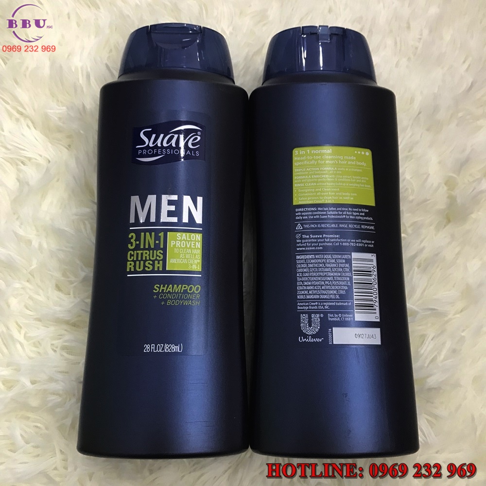 Sữa tắm gội suave men 3 in 1 citrus rush