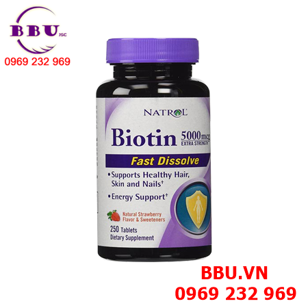 Viên ngậm mọc tóc natrol biotin fast dissolve vị dâu 5000mcg