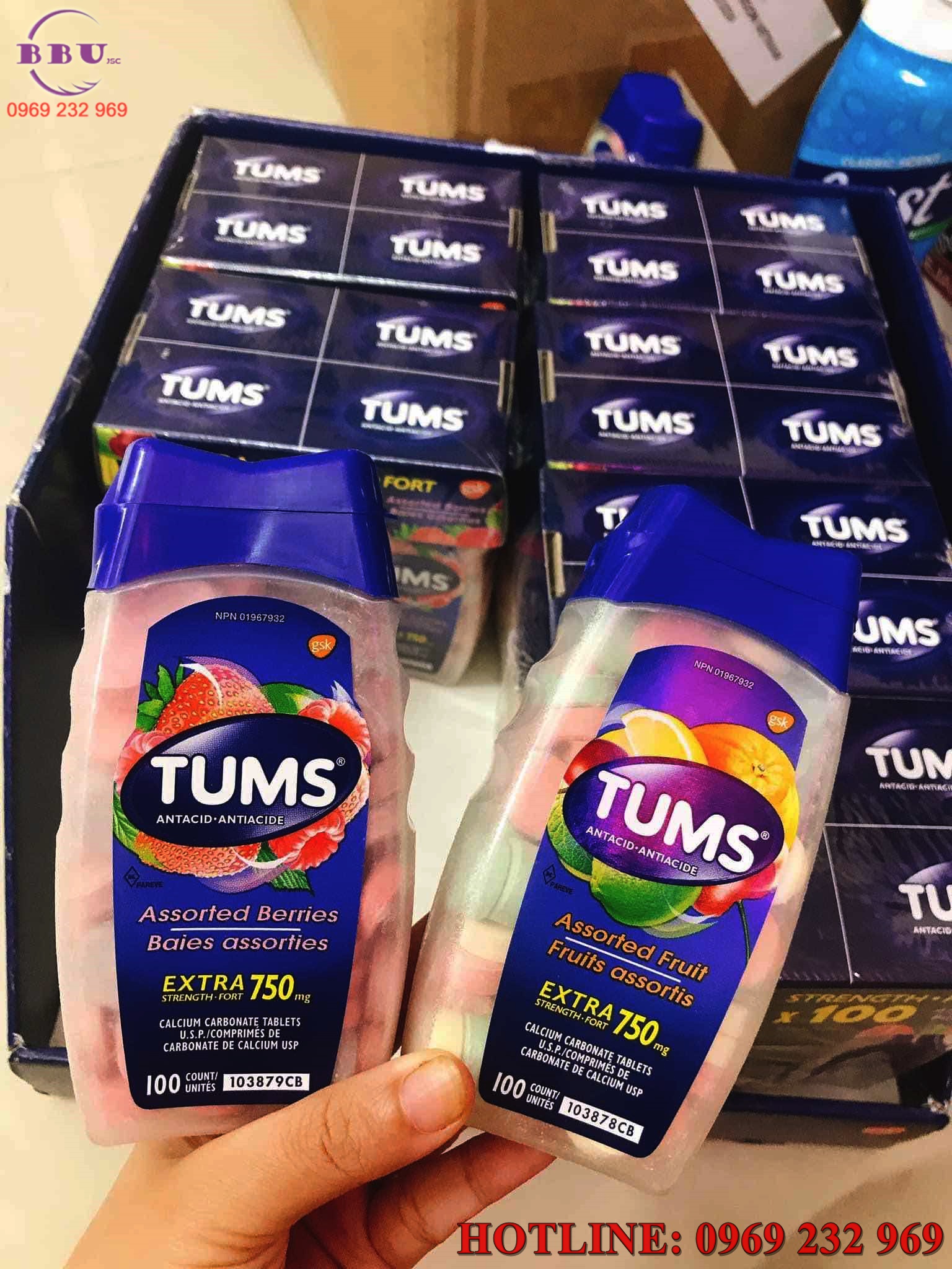 Viên nhai trị đau dạ dày tums extra strength 750mg