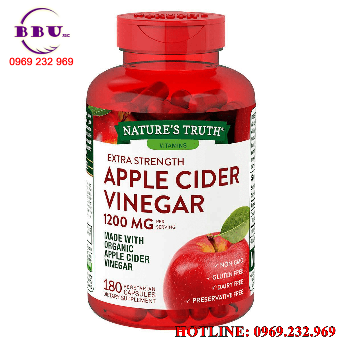 Viên uống giấm táo hữu cơ nature truth apple cider vinegar 1200 mg