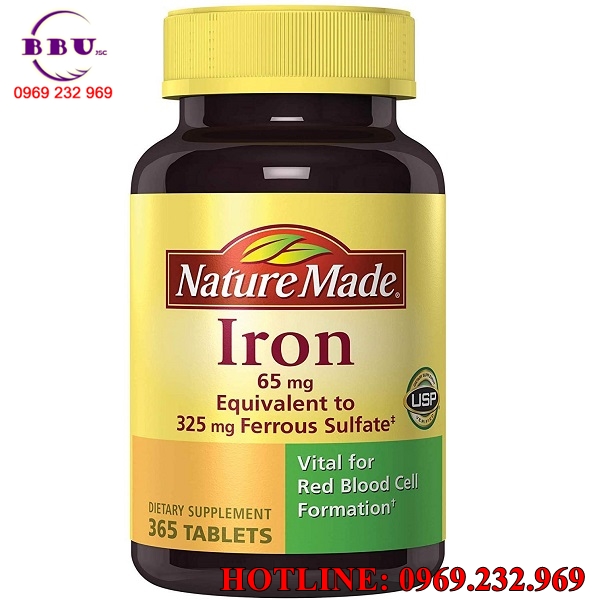 Viên uống hỗ trợ bổ sung sắt nature made iron 65mg