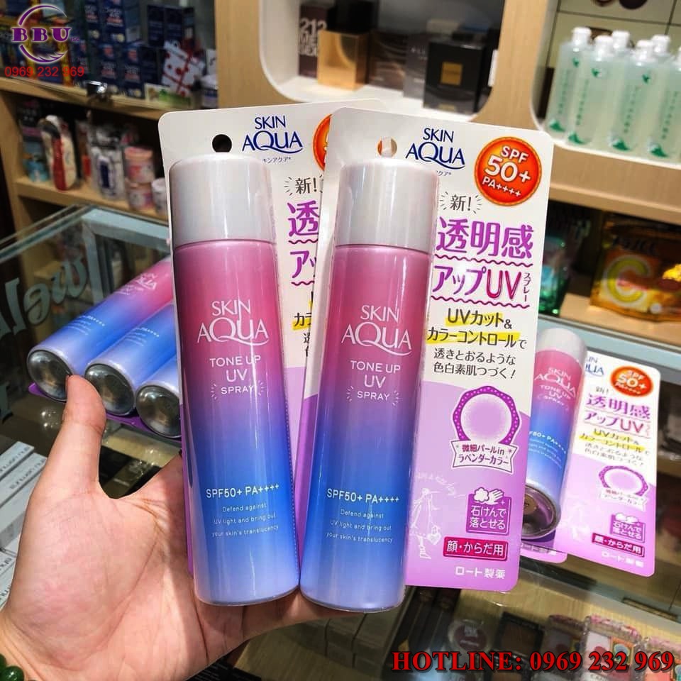 Xịt chống nắng skin aqua tone up uv spf 50+ nhật bản