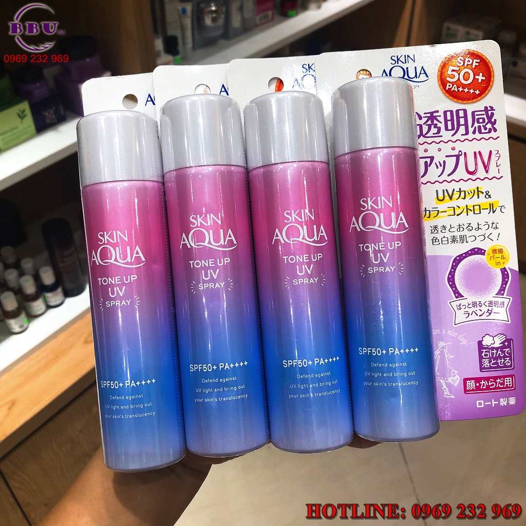Xịt chống nắng skin aqua tone up uv spf 50+ nhật bản